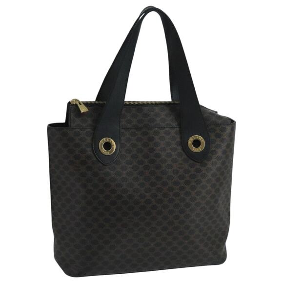 CELINE Macadam Canvas Hand Bag Pvc Leather Black Gold - Picture 1 of 12